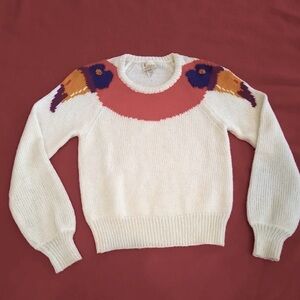 NWOT Krizia Maglia Vintage Cream and Red Flamingo Crew Neck Sweater 1 of a kind!